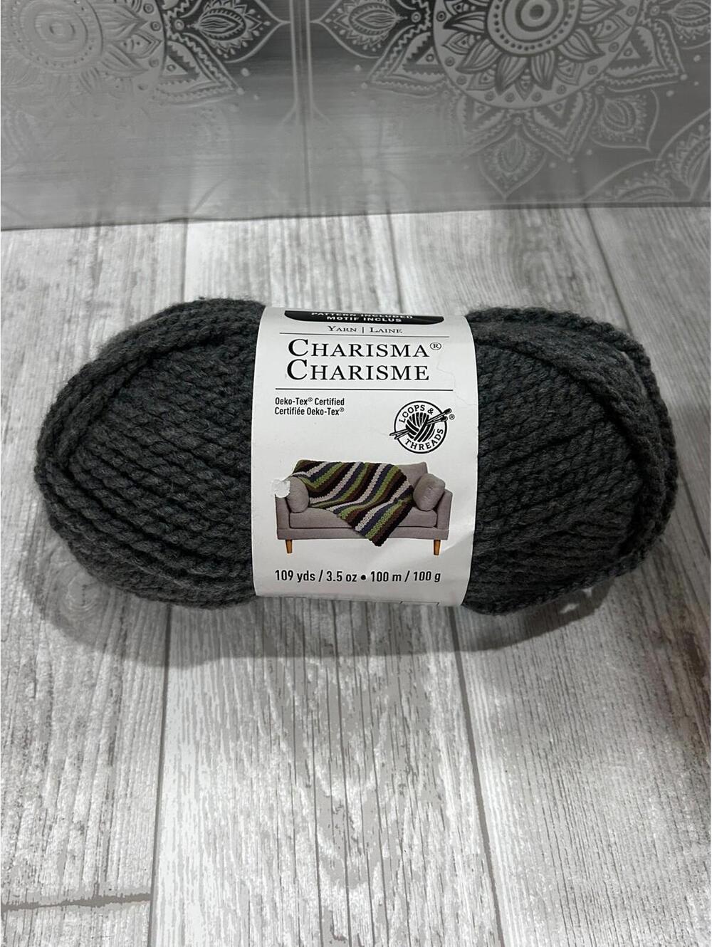 Loops & Threads Charisma Yarn - Charcoal - 100% Acrylic - Bulky 5 -109 yds- New